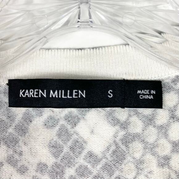 NWOT KAREN MILLEN Cardigan US XS Snakeskin-Print Shiny-Silver-Button-Up Long-Slv - Picture 4 of 10
